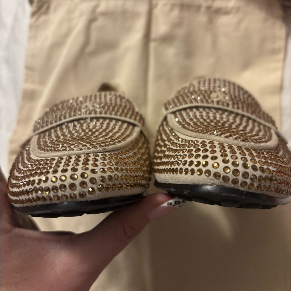 Tory Burch leather crystal Loafers in new cream size 7.5 - Picture 10 of 14